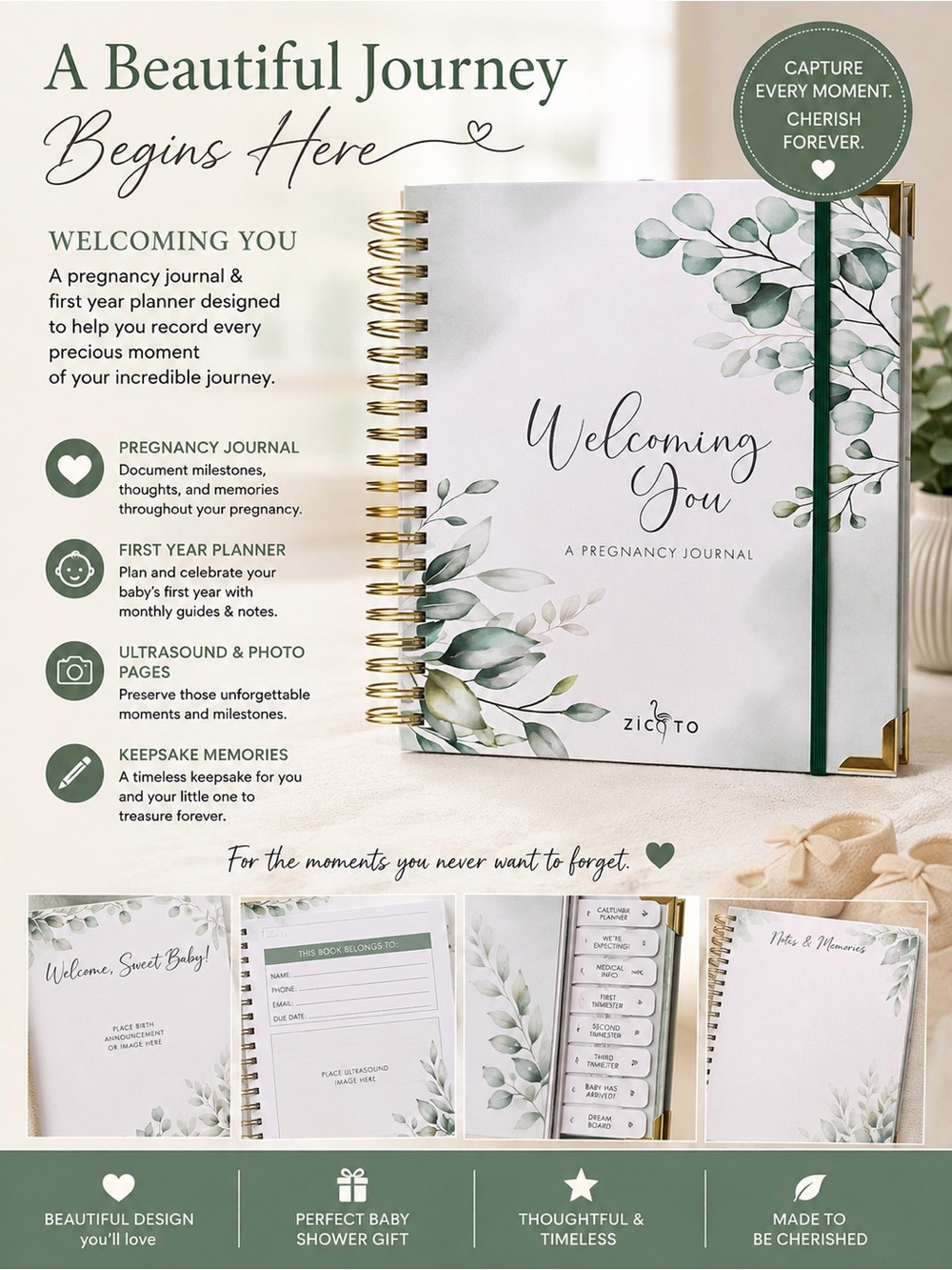 Welcoming You Pregnancy Journal Planner - Green Floral by